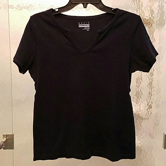 Navy blue round split neckline woman's t-shirt - Picture 1 of 1
