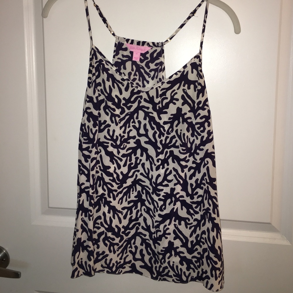 Lilly Pulitzer coral navy and white silk tank top