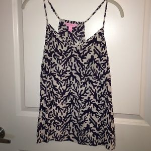 Lilly Pulitzer coral navy and white silk tank top