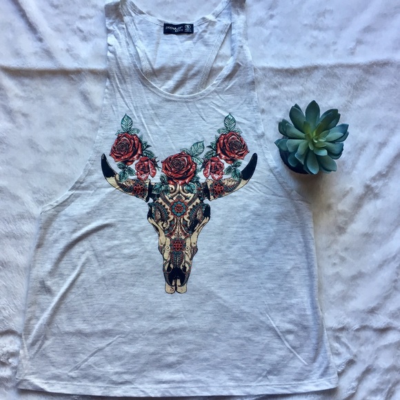 🆑 LAST ONE Southern Rose Animal Skull Tank - Picture 2 of 6