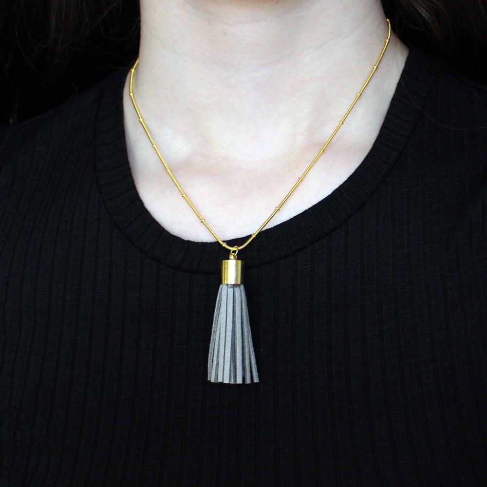 Vegan Suede Gold-Tone Tassel Layering Necklace - Picture 2 of 3