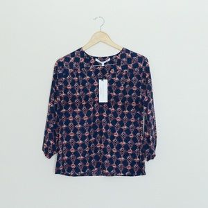 Navy and pink Aztec print blouse