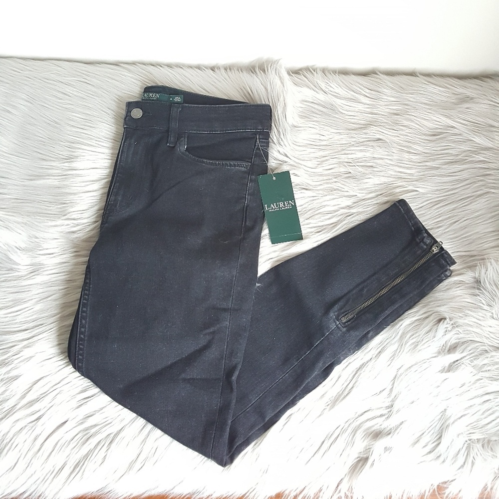 NWT Ralph Lauren Zip Cuff Skinny Black Denim Jeans
