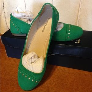 Green studded flats