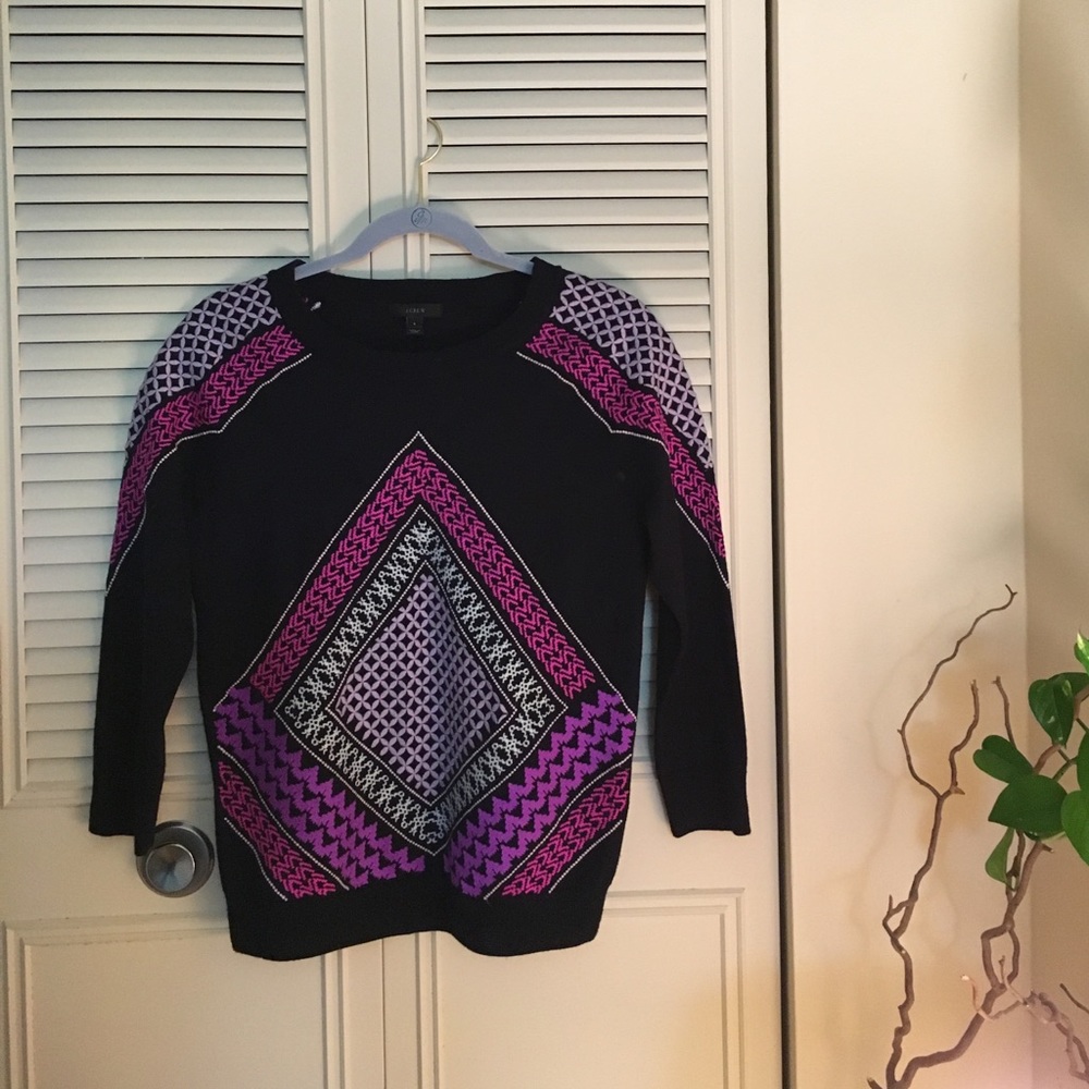 J. Crew Embroidered 3/4 Tippi Sweater