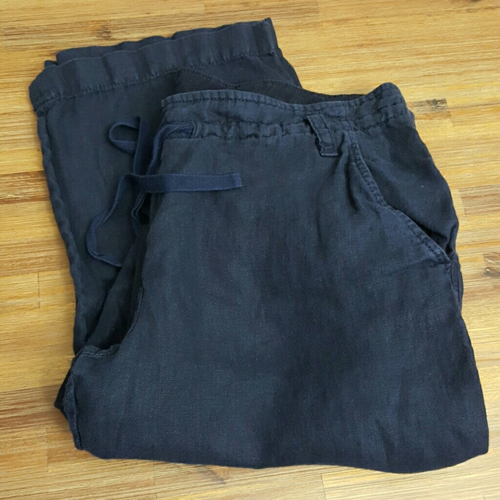 Jcrew linen navy wide leg pants