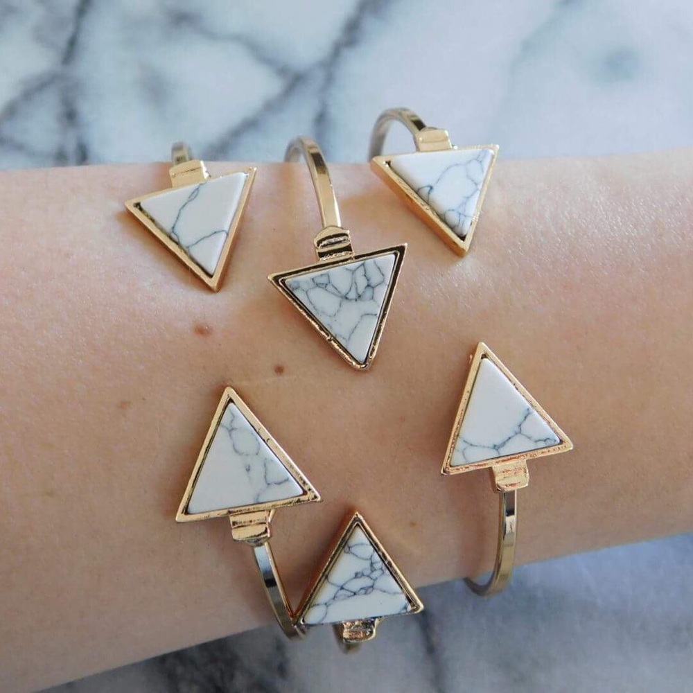 White Marble Triangle Cuff Bracelet - Picture 3 of 4