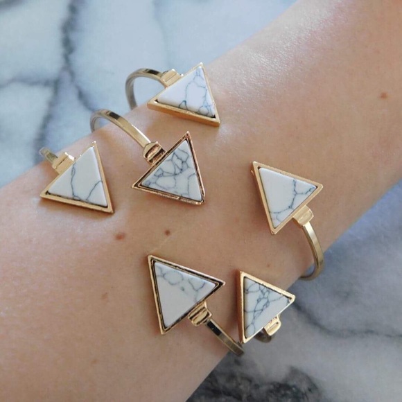 White Marble Triangle Cuff Bracelet - Picture 2 of 4