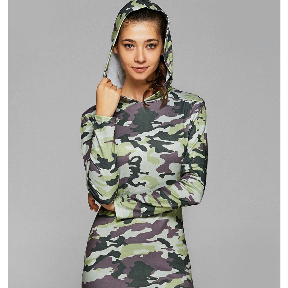 New camouflage shirt dress with hood