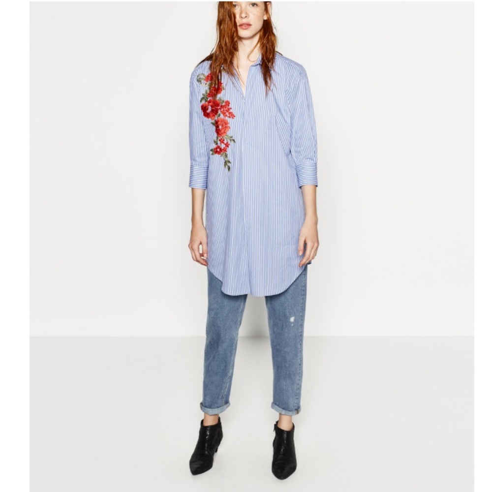 NWT ZARA SHIRT DRESS WITH PATCH EMBROIDERED XS