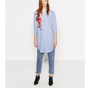 NWT ZARA SHIRT DRESS WITH PATCH EMBROIDERED XS