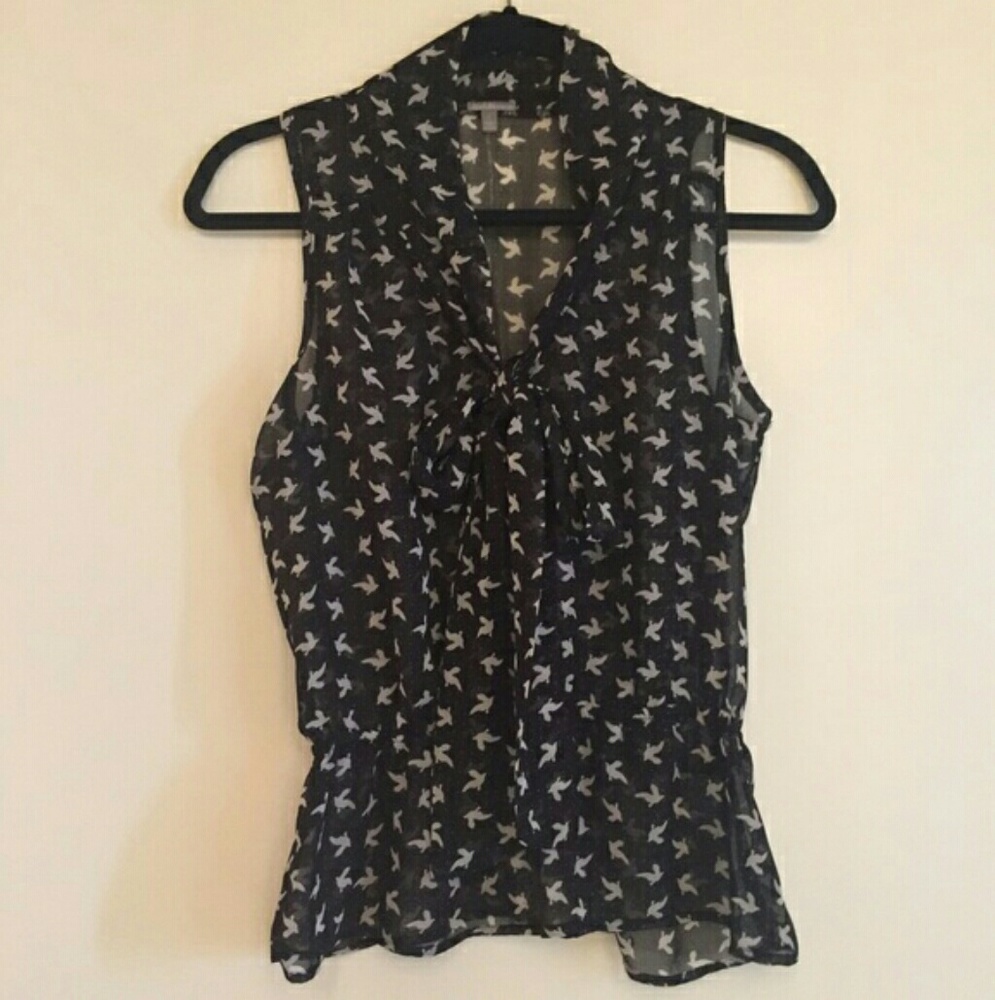 Bird Blouse with V Neck Tie