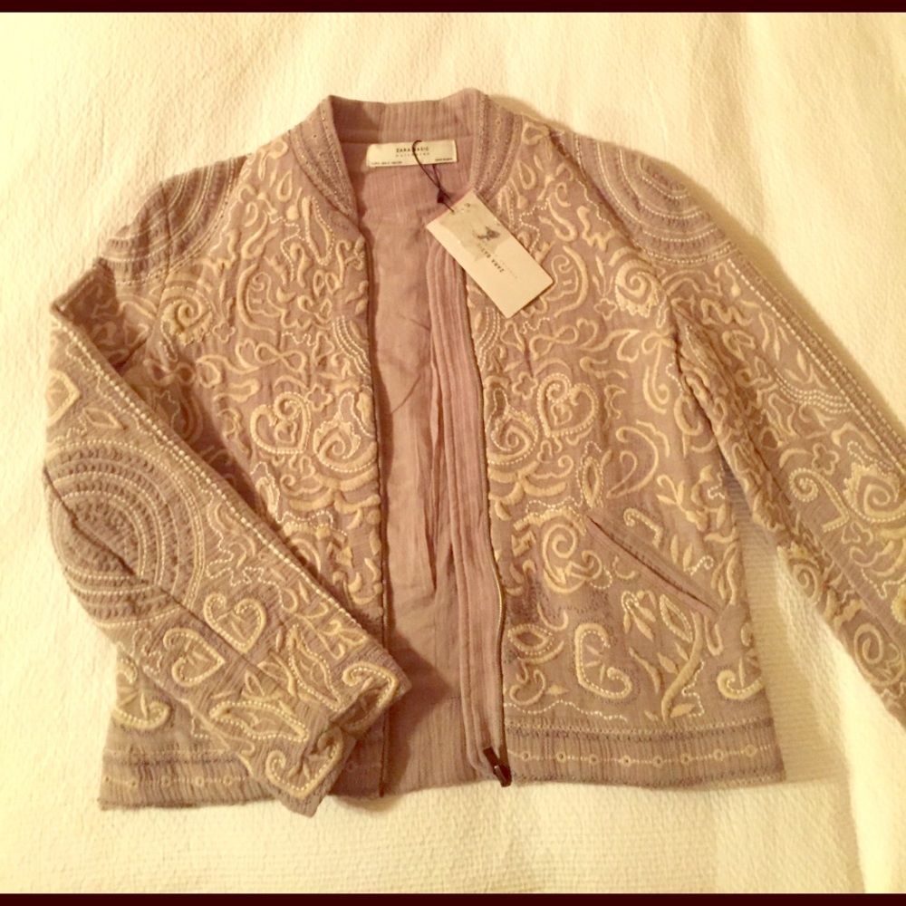 Zara Gray Bead Embroidered Jacket (size S)