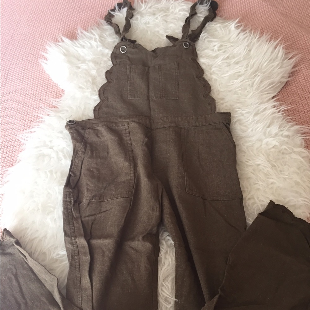 Free people green linen dungarees