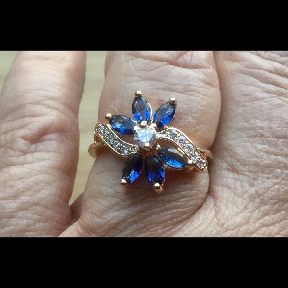 SALE.   Blue Sapphire and CZ Solid SS  stamped.
