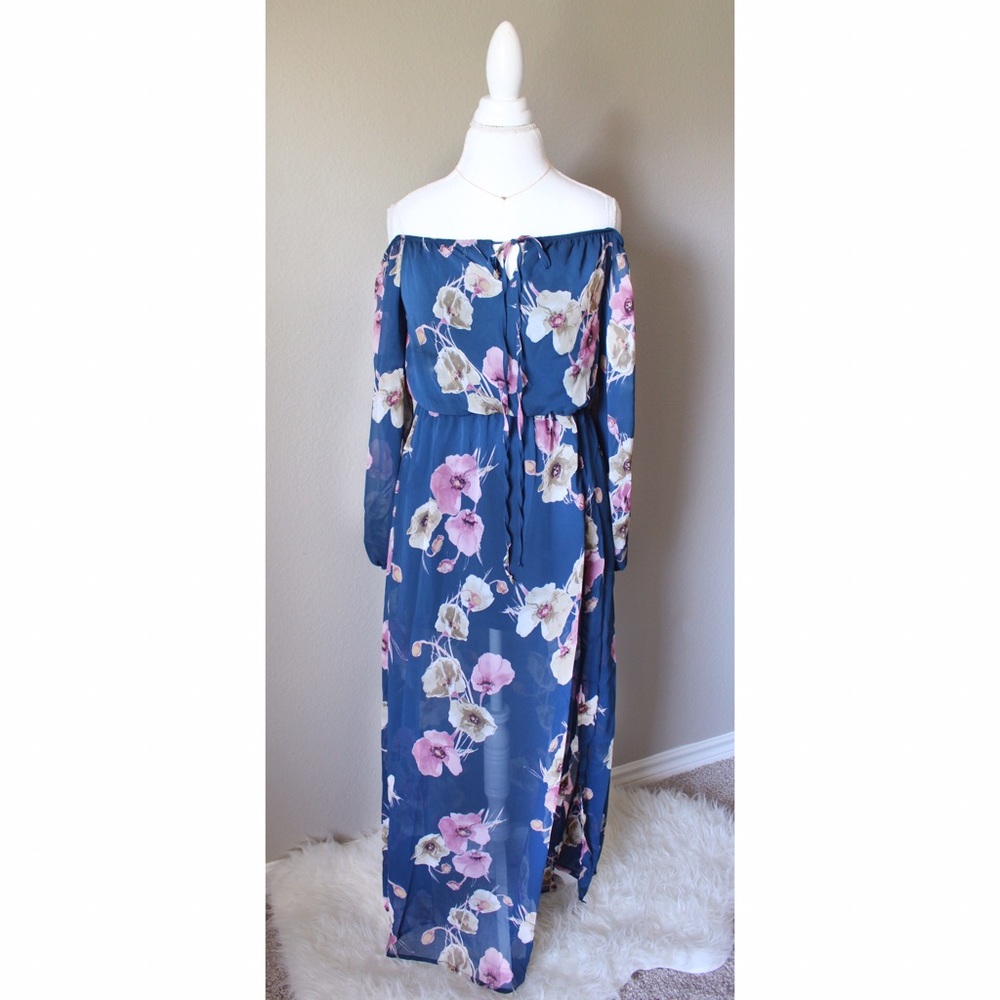 Strapless floral mauve Maxi Dress - Picture 2 of 5