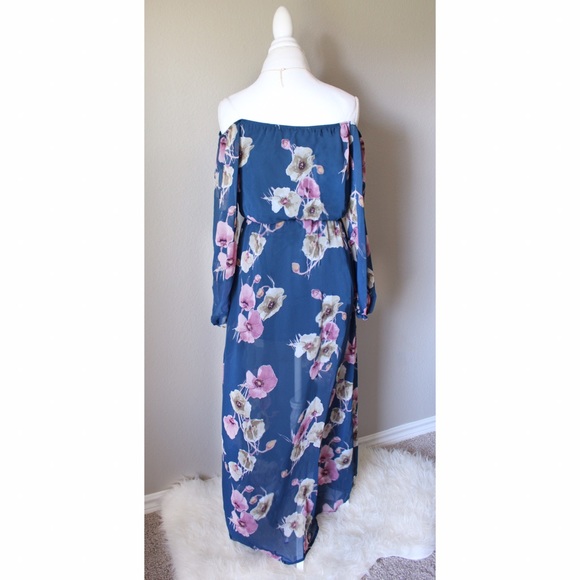 Strapless floral mauve Maxi Dress - Picture 3 of 5