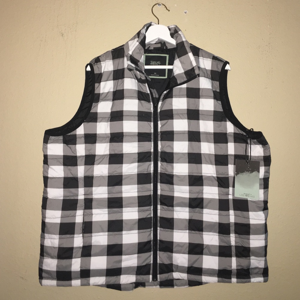 Black & White Flannel Puffy Vest