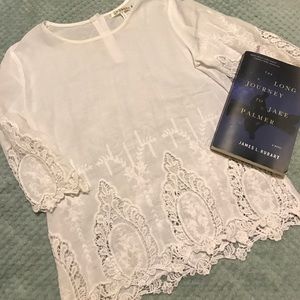 White Crochet Half Sleeve Top