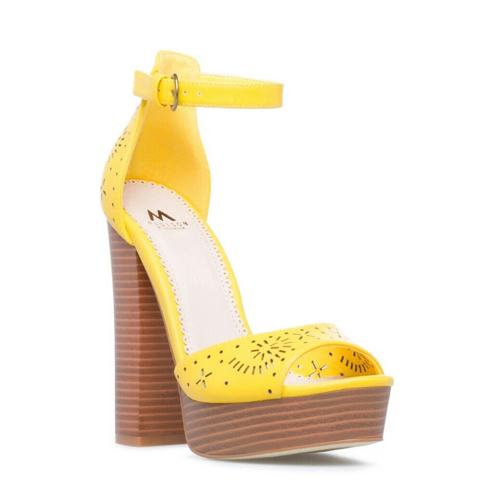 New yellow chunky heel. Great with summer dresses