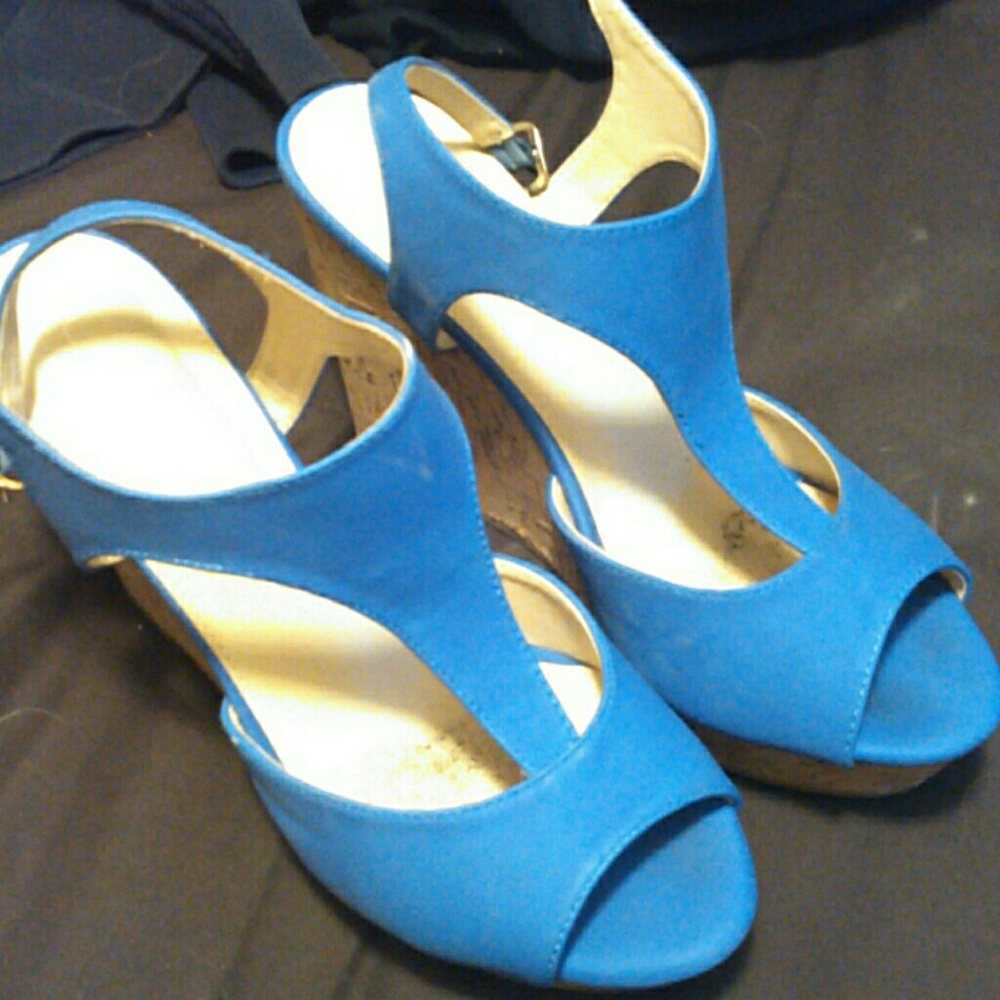 Blue suede wedges