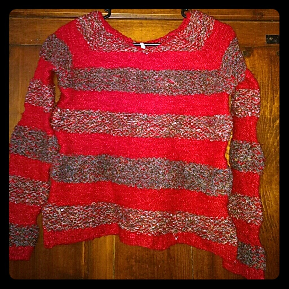 Free People warm red &grey sweater!