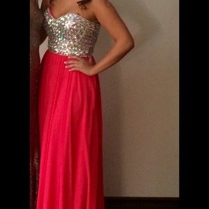 Hot pink prom dress with bedazzled bodice