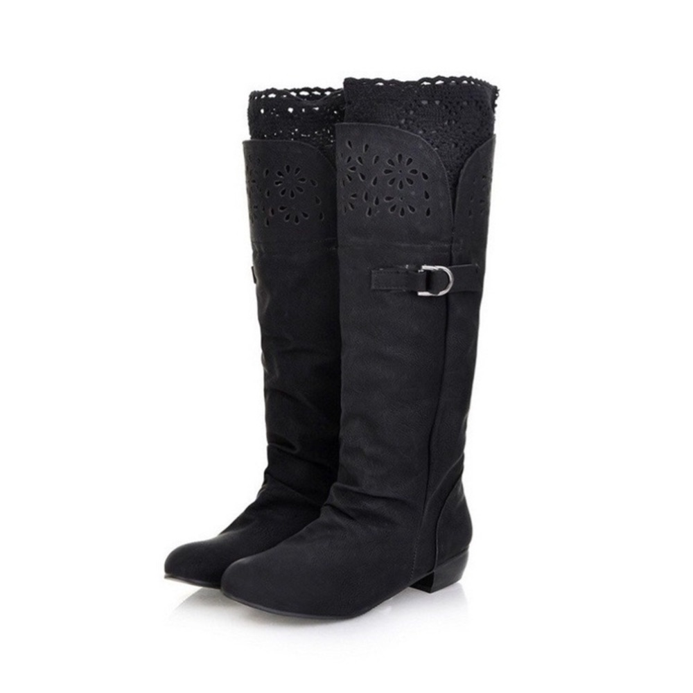 Black crochet and cut out detail boots.