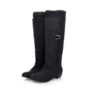 Black crochet and cut out detail boots.