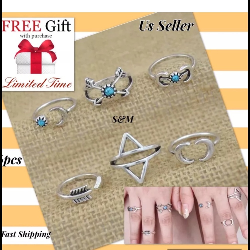 6PCS MIDI  SILVER  Ring Women Knuckle men women