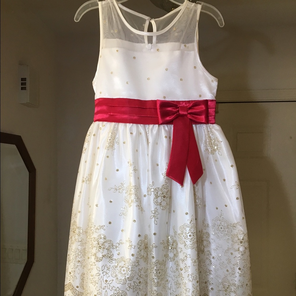 Kids ivory dress with sparkly tulle overlay & bow