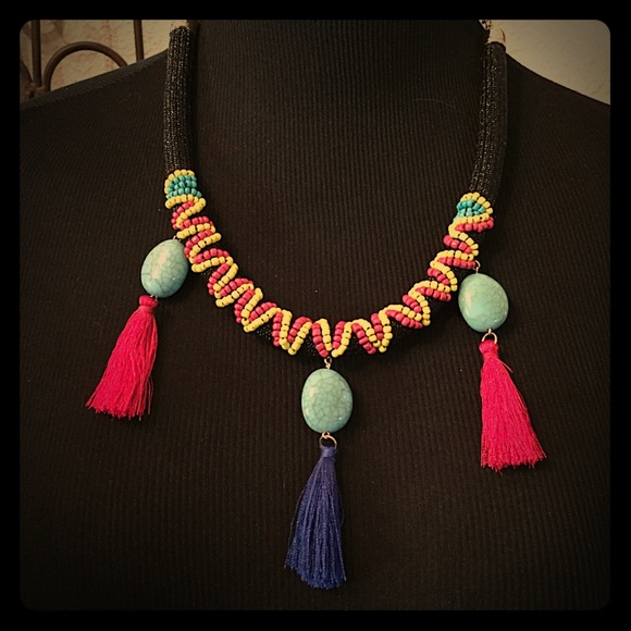 🎉HP🎉Festival Tassel & Stones Artisan Necklace💐 - Picture 2 of 6