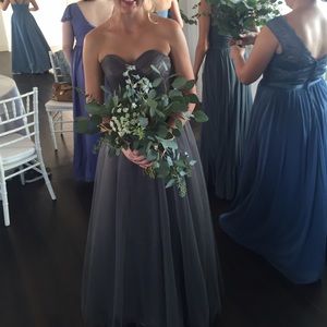 Long tule grey bridesmaid or formal dress.