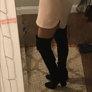 Black suede knee high boots