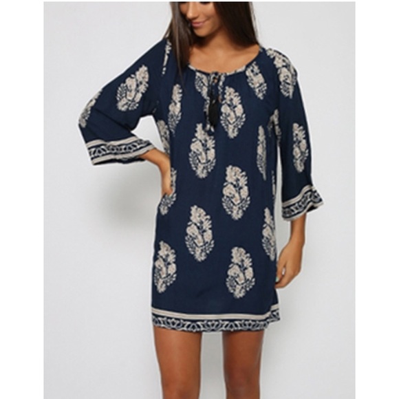 Navy Leaf Print Dress - Picture 2 of 5