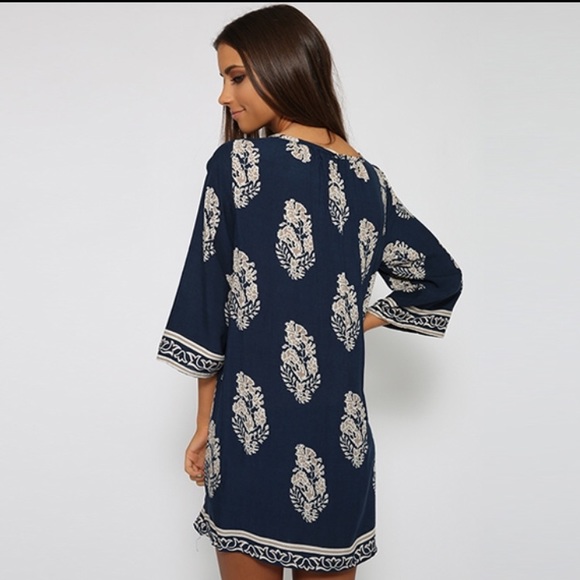 Navy Leaf Print Dress - Picture 3 of 5