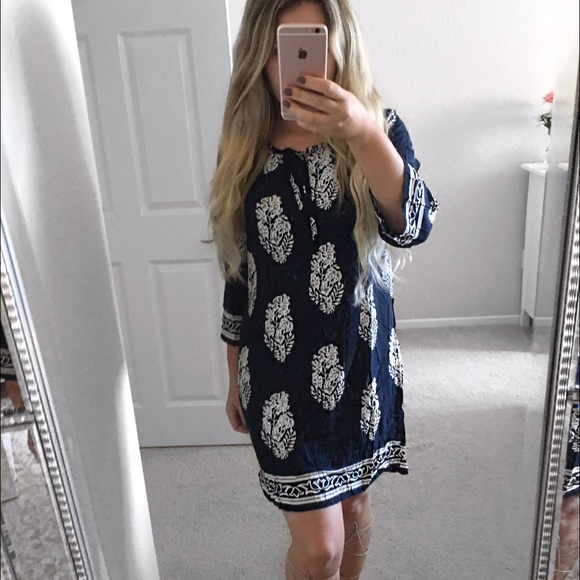 Navy Leaf Print Dress - Picture 5 of 5