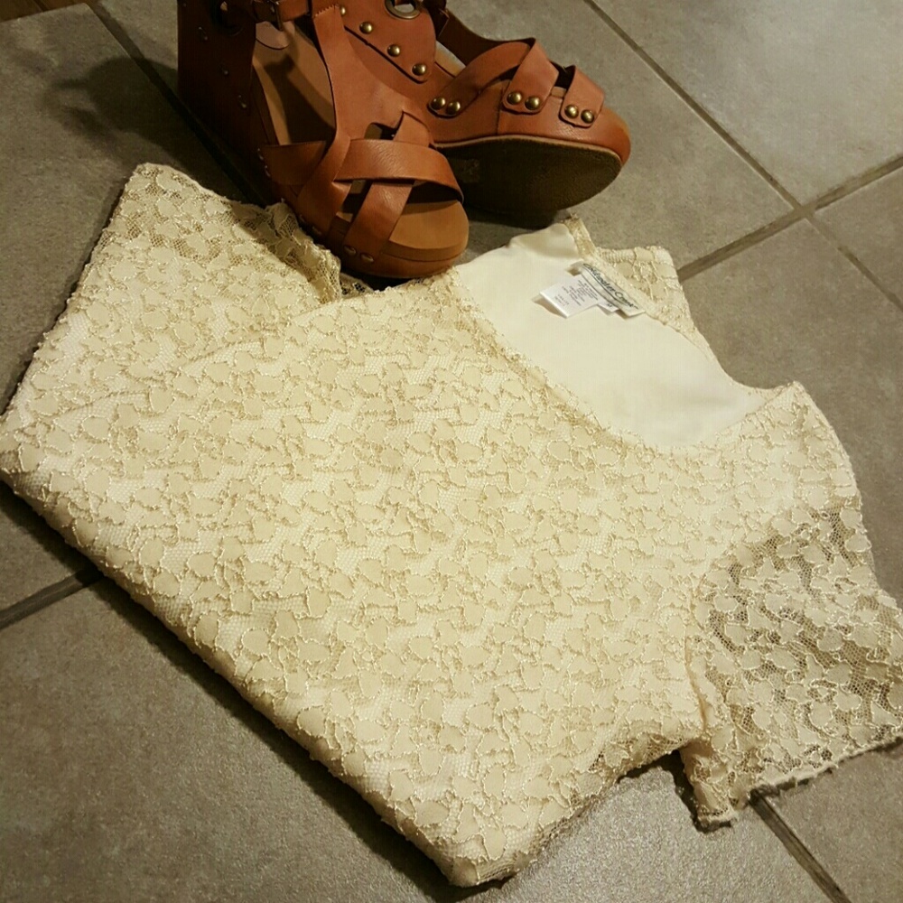 Cream lace blouse. Gold shimmer.