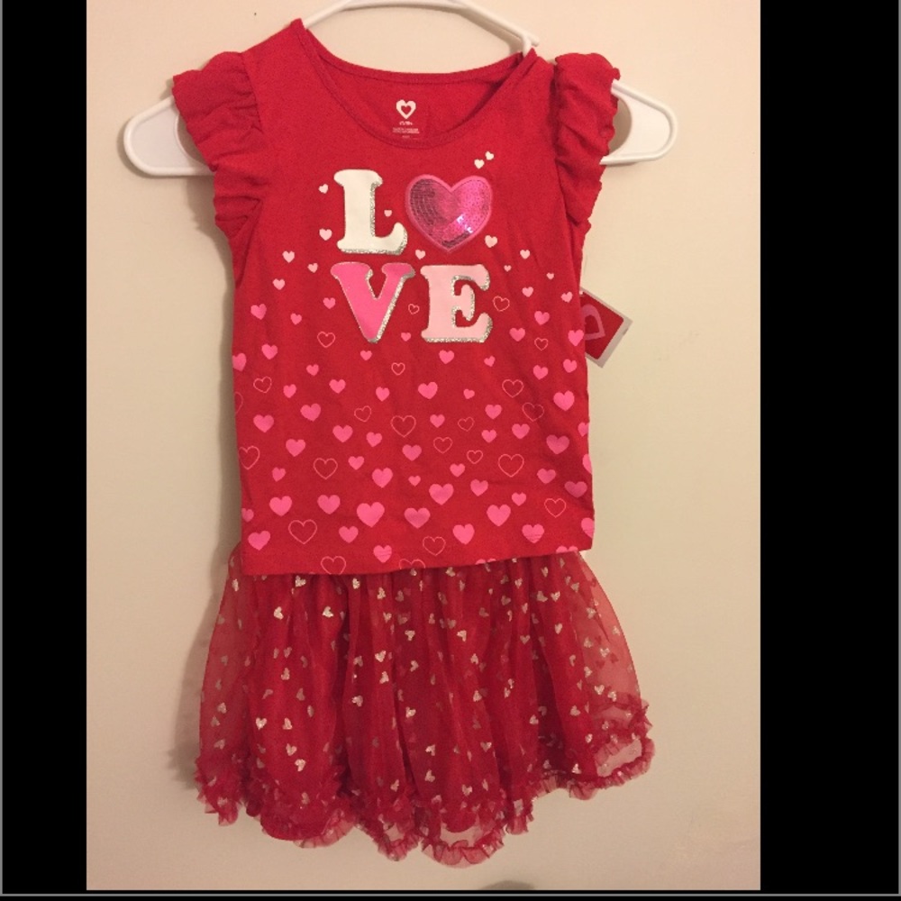 4T Toddler Girl Valentines Glitter Tutu and Shirt
