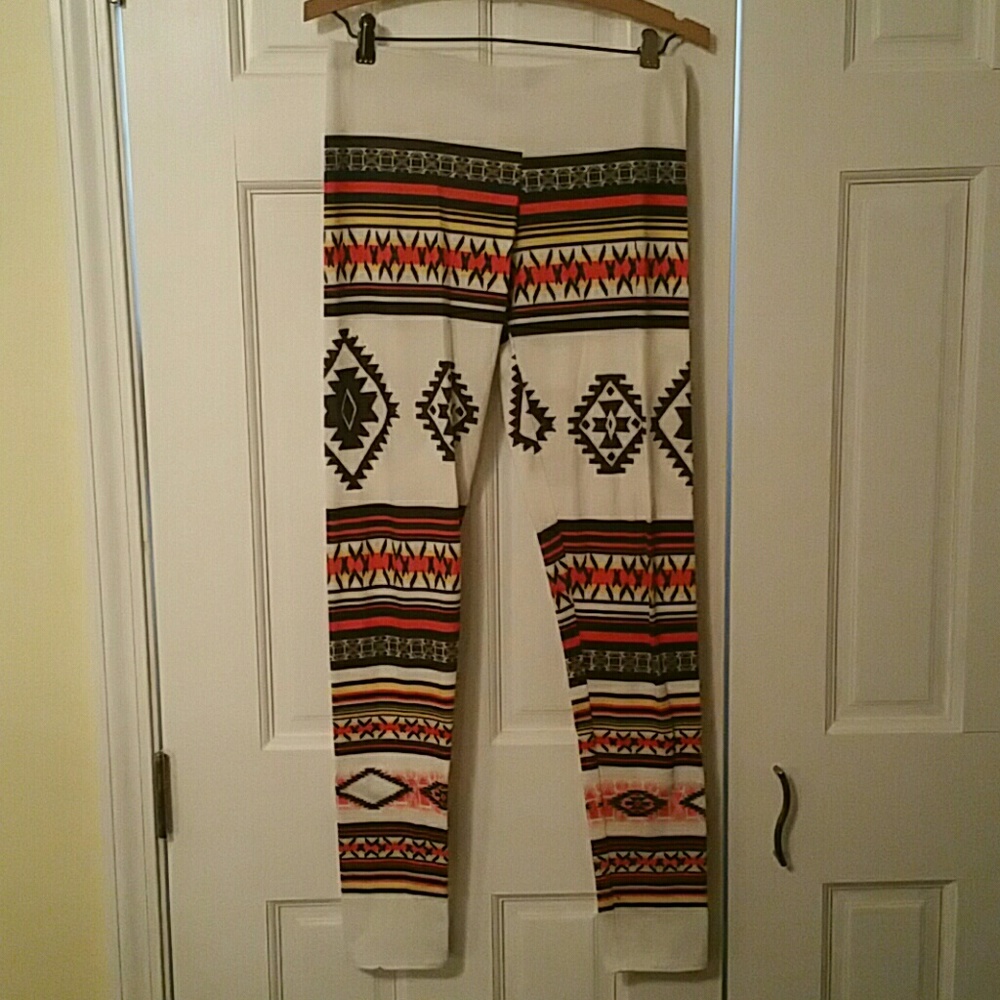 White, brown and orange Navajo print leggings