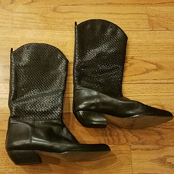 Shoes - Black leather cowboy boots