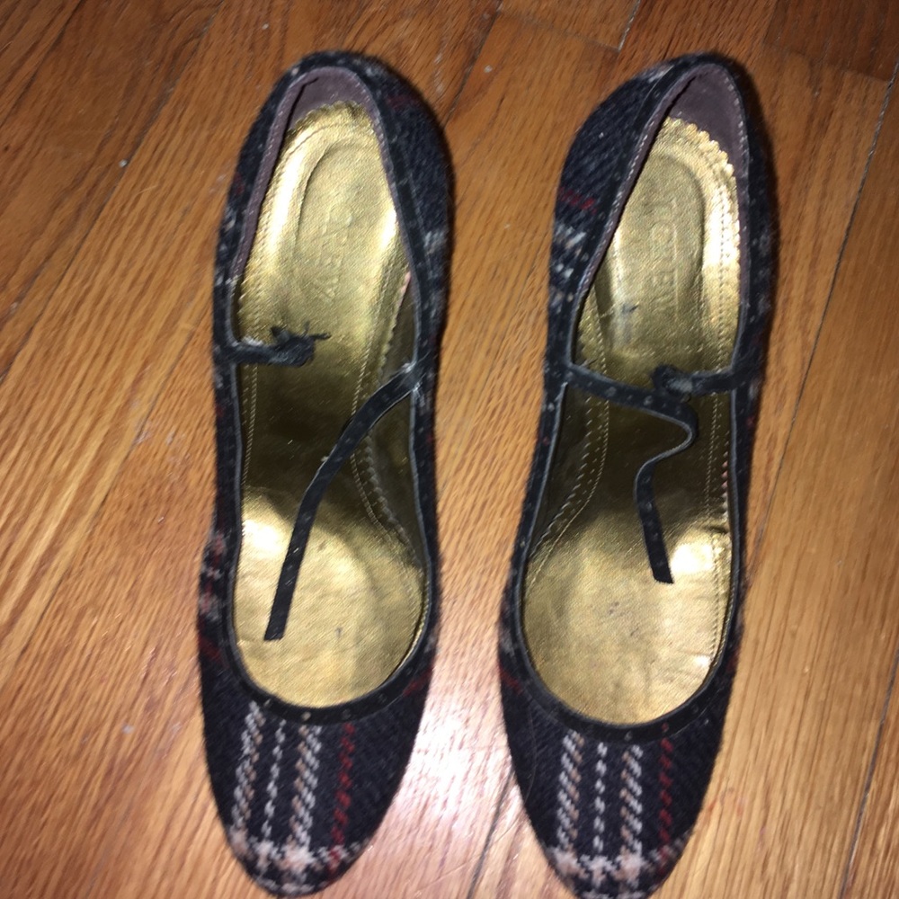J.Crew Charcoal Tartan Mary Jane Heels