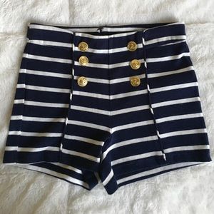 Navy blue white stripe, gold button sailor shorts