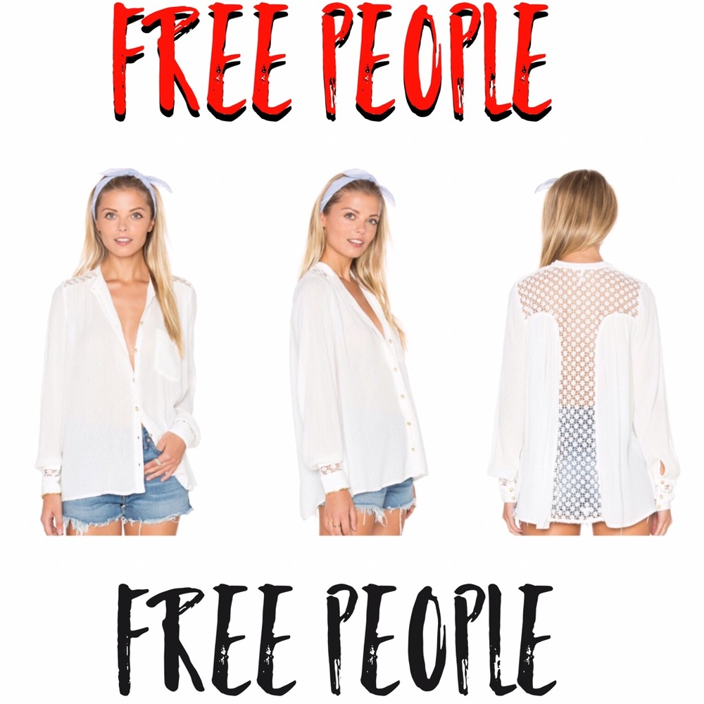 NWT FREE PEOPLE IVORY/ LACE BUTTON DOWN BLOUSE
