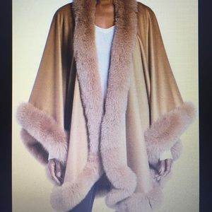 Fox Fur Trim Cashmere Cape