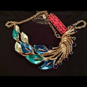Betsy Johnson blue leaf necklace