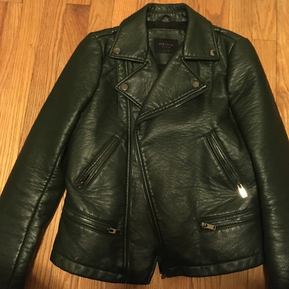 Zara dark green faux leather motorcycle jacket