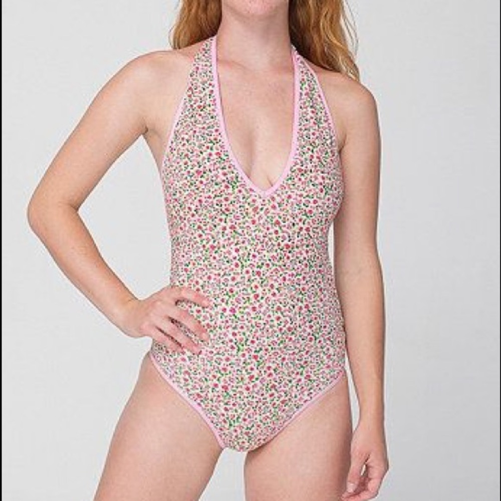 Floral American apparel halter deep v bodysuit