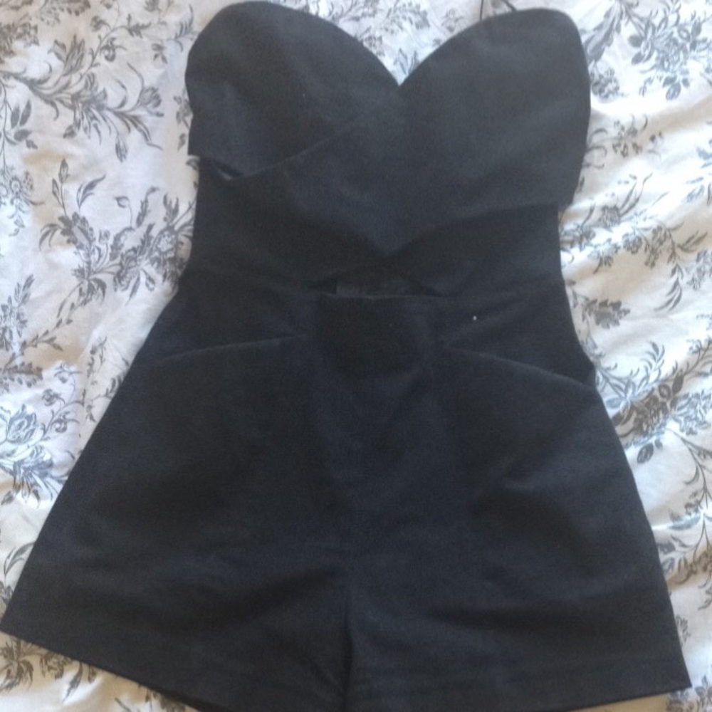 Black strapless romper