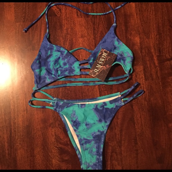 🆕 • Blue Tie-Dye Caged-In Bikini • - Picture 4 of 7
